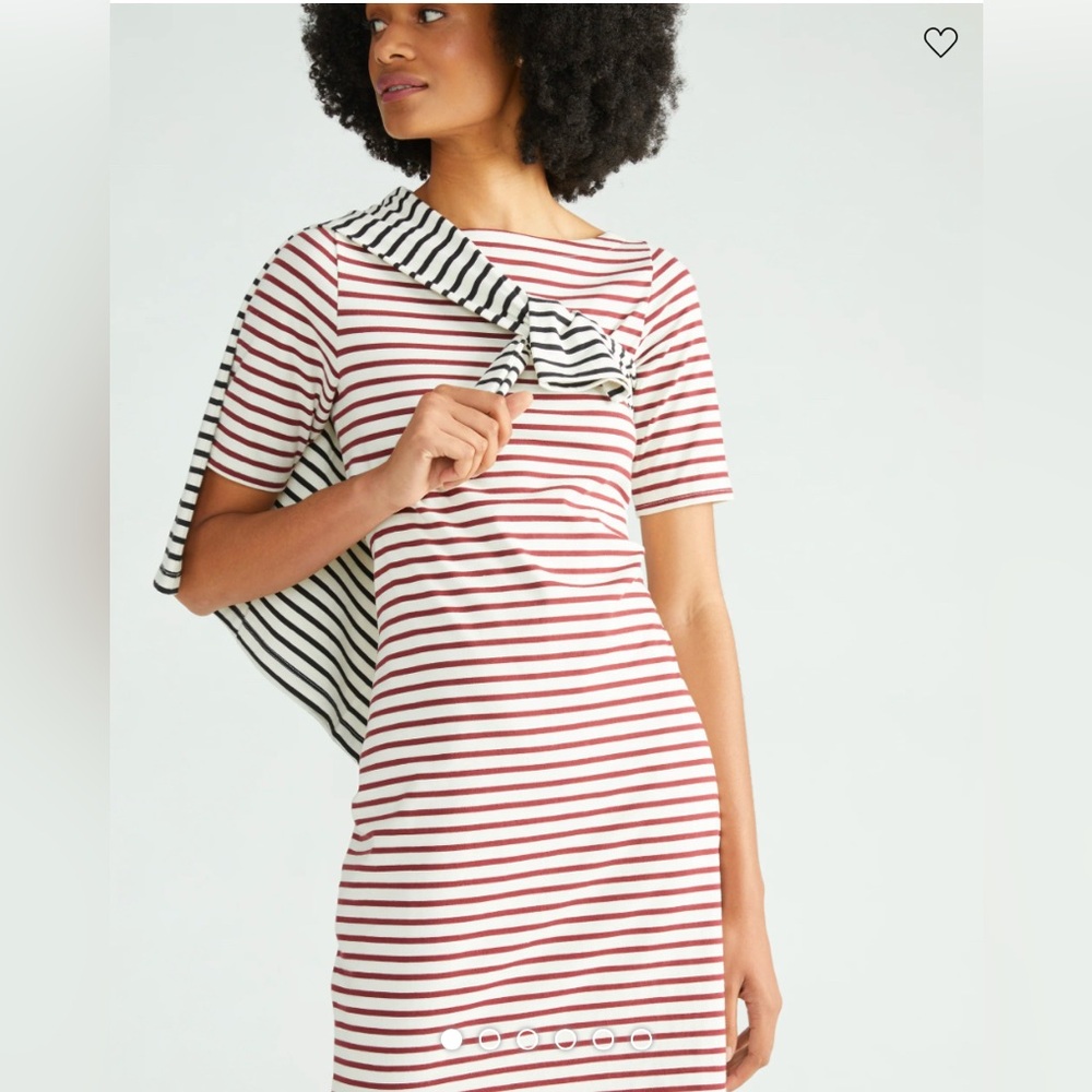 Universal Standard Belle Breton Stripe Jersey Dress, ecru/ burgundy, sz 10